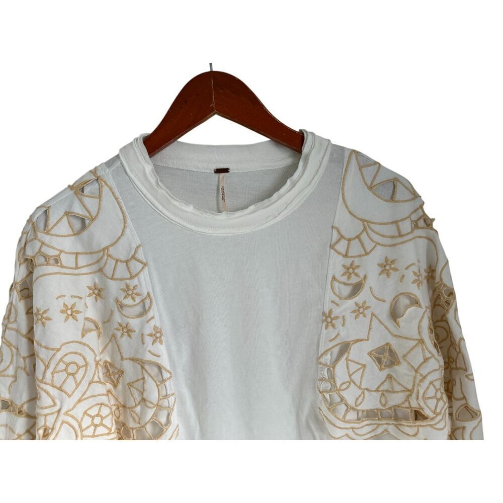 Free People Angel Embroidered Flutter Sleeve Cotton T-Shirt White - XS - Picture 5 of 12